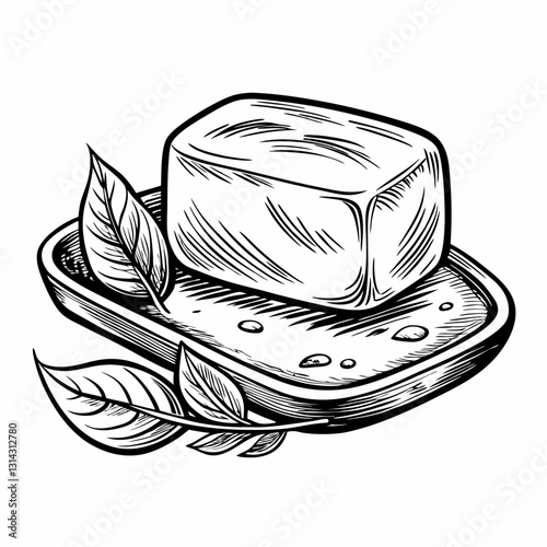 Hand Drawn Soap Bar with Leaves Illustration Organic Hygiene Concept 