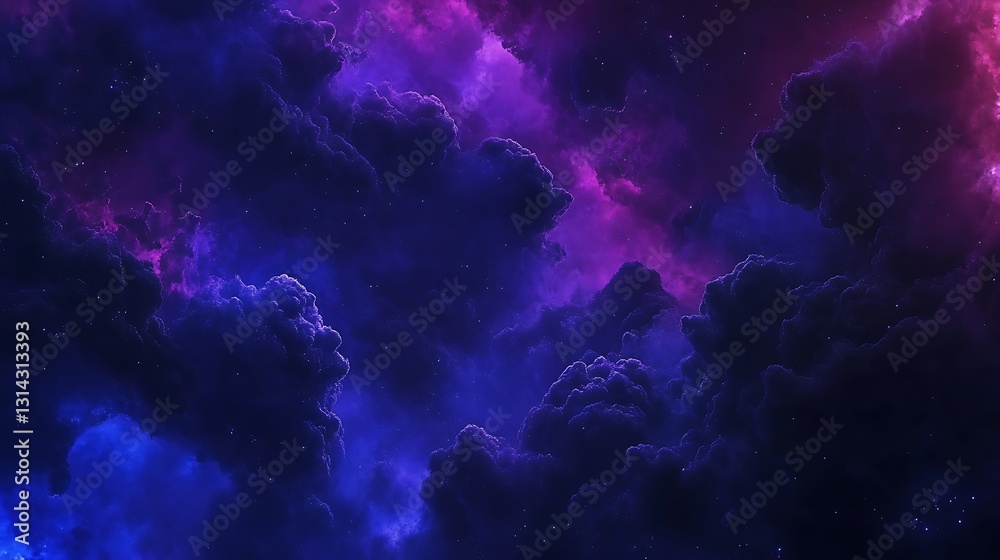 Abstract cosmic nebula with purple and blue clouds, glowing stars. Abstract cosmic nebula with purple and blue clouds, glowing stars.