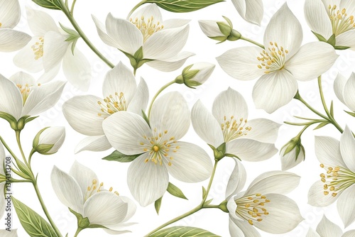 Delicate Jasmine Flowers - Elegant White Pattern for Design