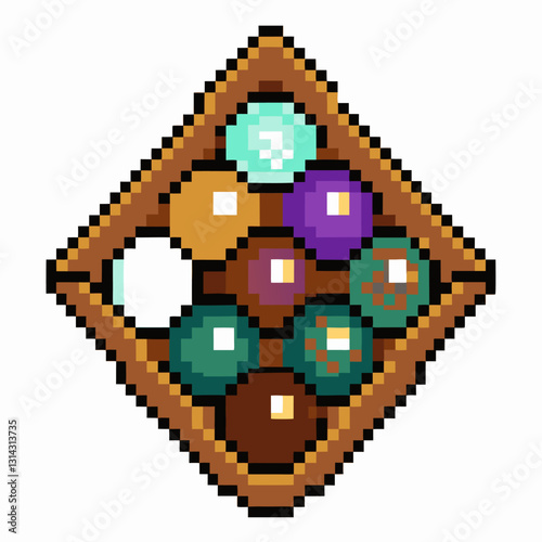 Retro Pixel Art Diamond with Colorful Spheres in Vintage Style