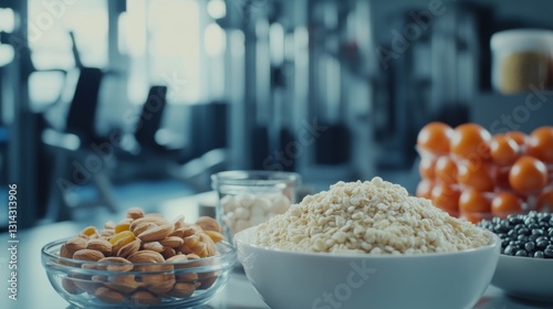 Protein-rich foods neatly arranged, symbolizing fitness and balanced nutrition for an active lifestyle.