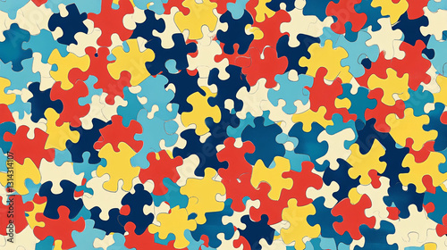 Seamless Autism Awareness Puzzle Piece Pattern