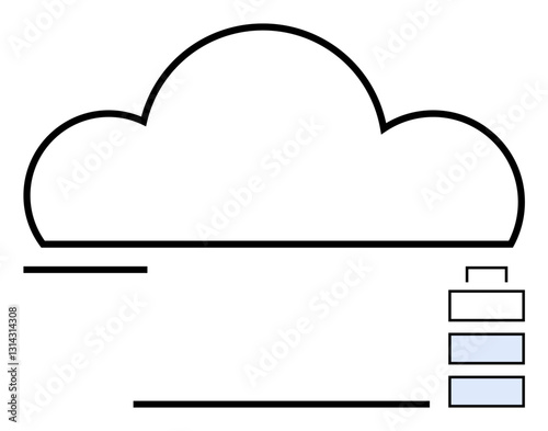 Cloud outline connected to a minimalistic hierarchical structure and storage blocks. Ideal for technology, cloud data, networking, storage, business, innovation, communication. Flat simple metaphor