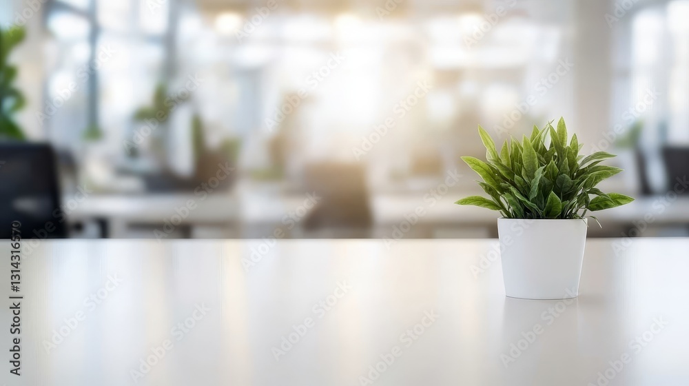 Modern Office Desk Plant White Pot, Blurred Background, Minimalist Composition, Greenery Office Decor, Minimalist Design Modern Office Desk Plant White Pot, Blurred Background, Minimalist Composition, Greenery Office Decor, Minimalist Design