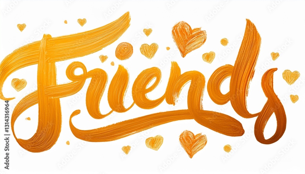 Fototapeta 붓터치로 쓰여진 FRIEND 손글씨와 함께 주변을 감싸는 하트 장식
