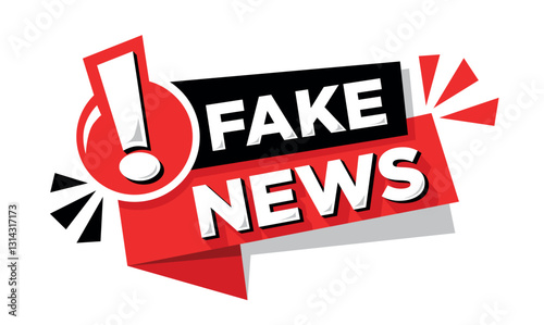 Fake news feed red and black ribbon with exclamation mark. Vector on transparent background.