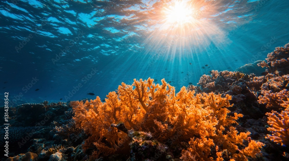 Fototapeta premium Underwater coral reef sunlight