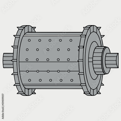 A gigantic industrial-ball mill with an elongated.