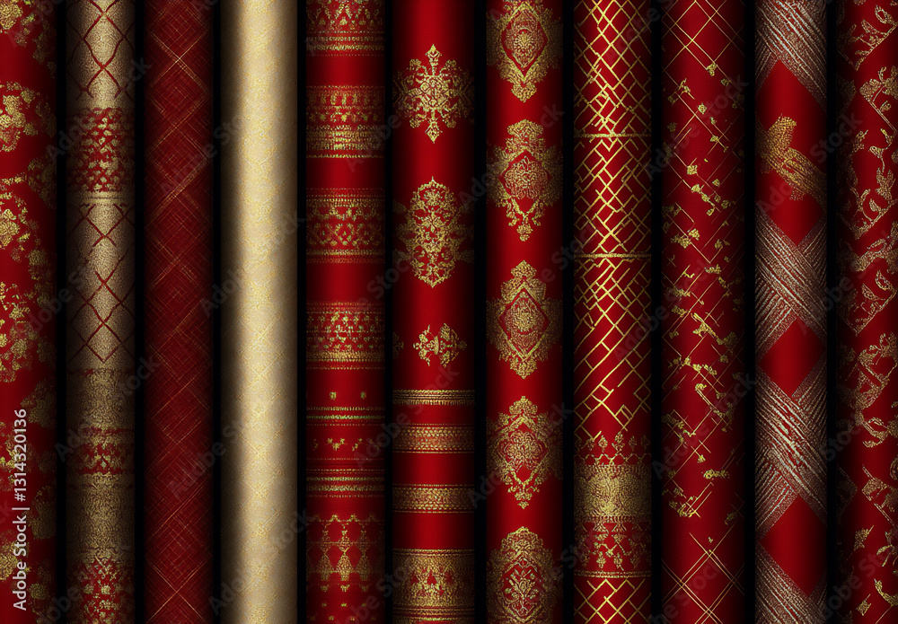 a set of red and yellow new year patterns, a set of red and yellow new year patterns,