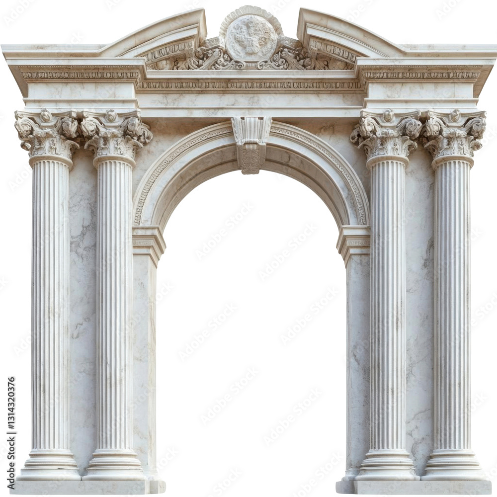 White marble arch with columns isolated on transparent background. White marble arch with columns isolated on transparent background.