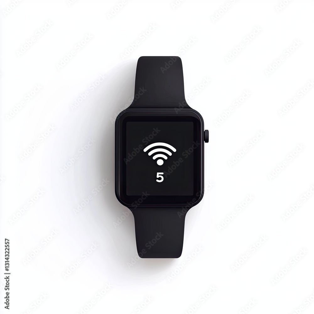 A high-tech smartwatch with a G signal icon, isolated on white background, representing wearable high-speed internet. A high-tech smartwatch with a G signal icon, isolated on white background, representing wearable high-speed internet.