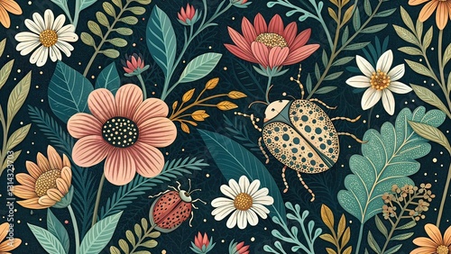 Floral Bug Texture Art Boho Fantasy Architecture