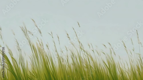 A seamless looping animation of mountain grass gently swaying in the wind, with fine details of each blade moving naturally, rendered with an alpha channel for easy background placement.