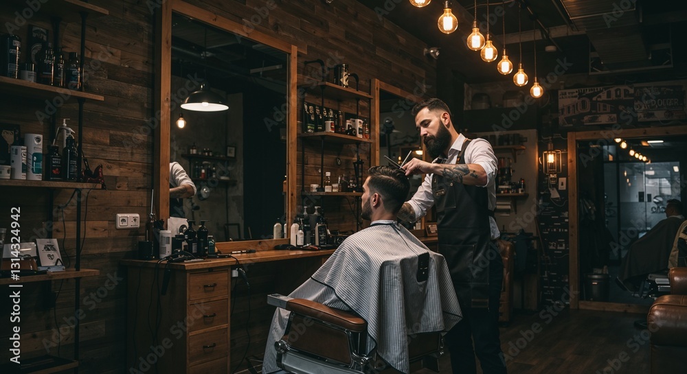 Fototapeta premium Relaxing barber experience in a stylish vintage salon