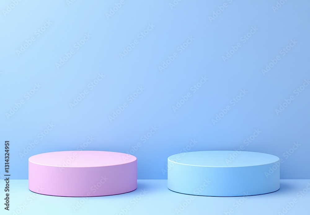 Pastel Pink and Blue Cylinders on Light Blue Background Pastel Pink and Blue Cylinders on Light Blue Background