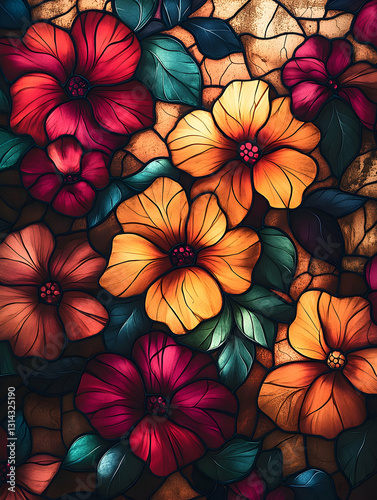 Wallpaper Mural Vibrant floral stained glass pattern Torontodigital.ca