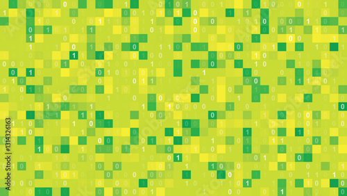 Background Pixel Abstract Yellow and Green Binary Numbers Code 