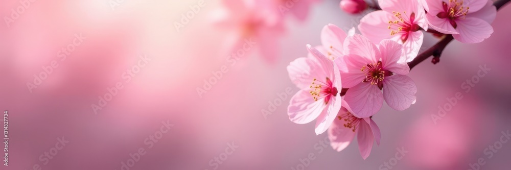 Delicate pink cherry blossoms in full bloom, soft spring bokeh , plant, image Delicate pink cherry blossoms in full bloom, soft spring bokeh , plant, image