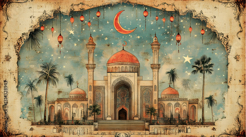 Vintage Mosque at Night, Arabian Nights