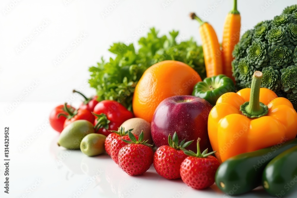 Fresh fruits and vegetables arranged on a table Fresh fruits and vegetables arranged on a table