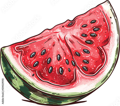 Watermelon slice isolated on transparent background, old botanical illustration, vintage fruit artwork, retro botanical design, isolated fruit image, watermelon sketch