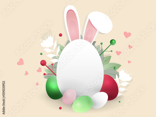 Easter Bunny Egg with Pastel Flowers – Cute Spring Illustration for Blog Articles and Web Design
