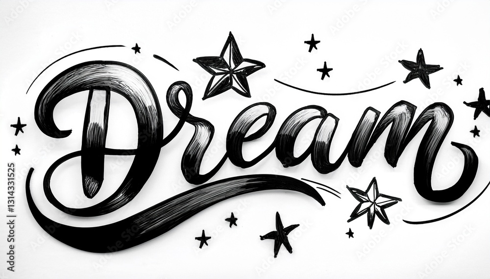 Fototapeta premium 붓터치로 표현된 DREAM 손글씨가 별과 어우러져 몽환적인 분위기를 나타낸다