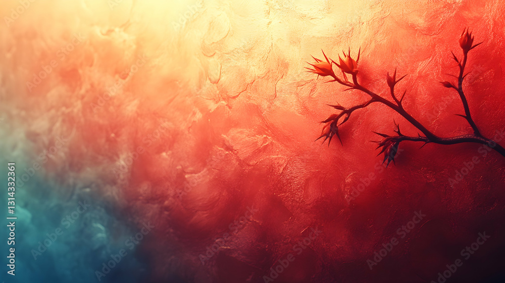 Fototapeta premium Warm Hues, Abstract Wall, Branch with Flowers