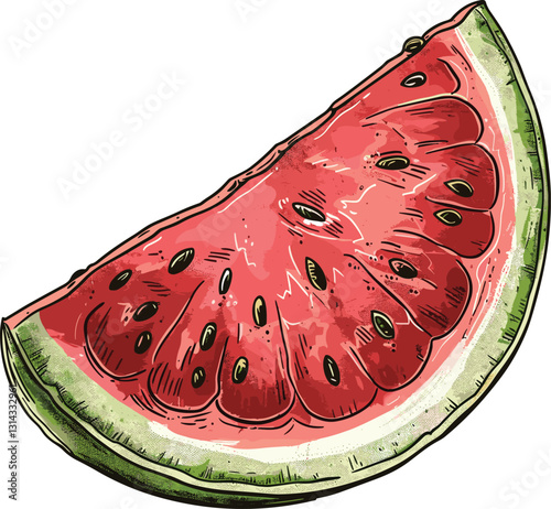 Old botanical illustration, watermelon slice isolated on transparent background, vintage fruit design, watermelon artwork, isolated fruit, retro botanical sketch, nature drawing