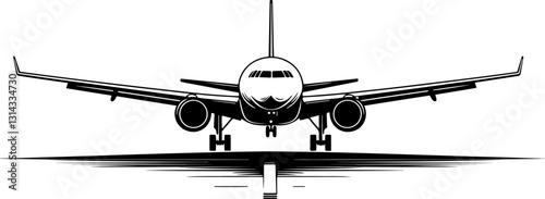 Airplane illustration in black and white for depicting aviation.
