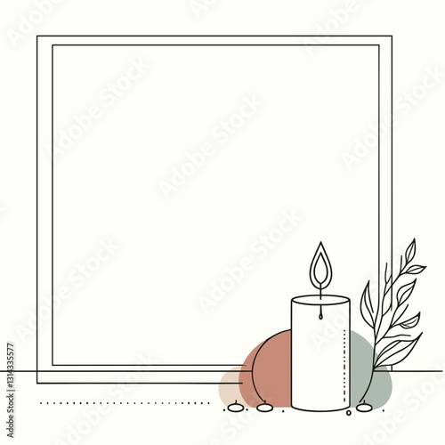 Minimalist candle and leaves in neutral colors for relaxation.
