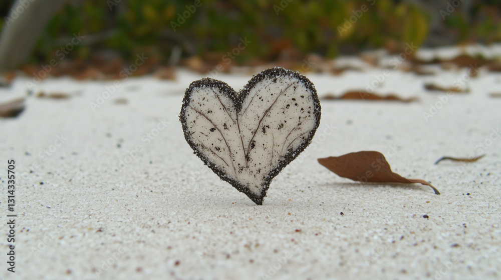 Fototapeta premium Small Heart Drawn in Sand on Plain Background