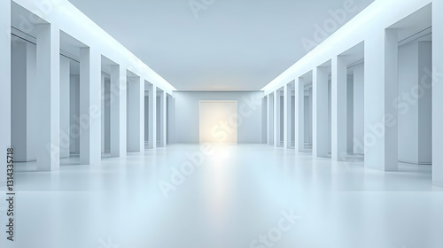 White Minimalist Hallway With Bright Light