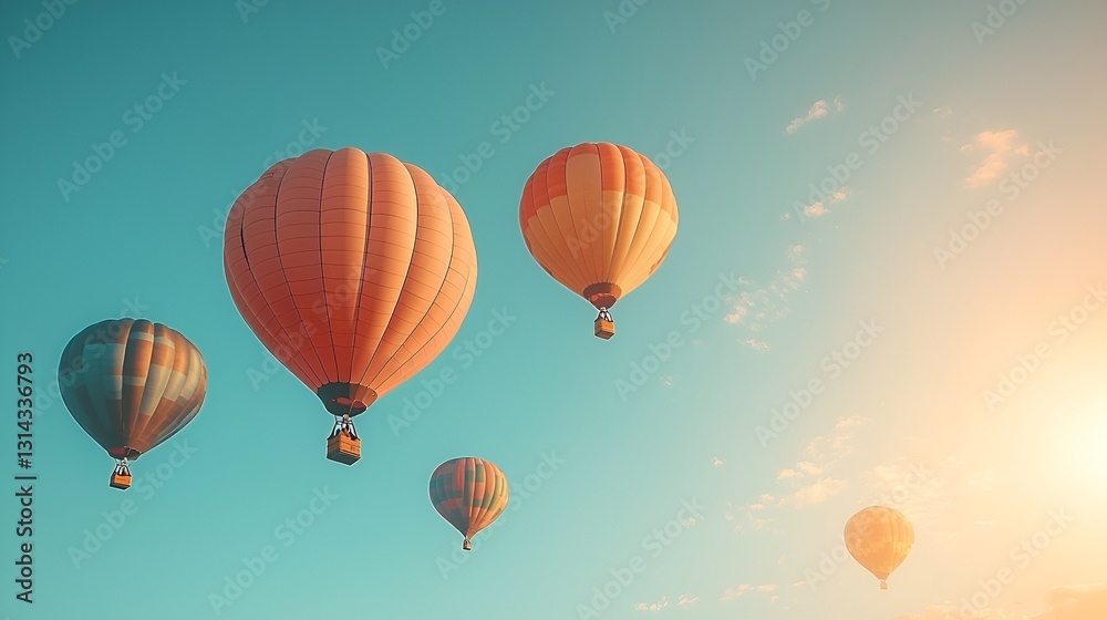 Obraz premium Colorful Hot Air Balloons Soar in Azure Sky