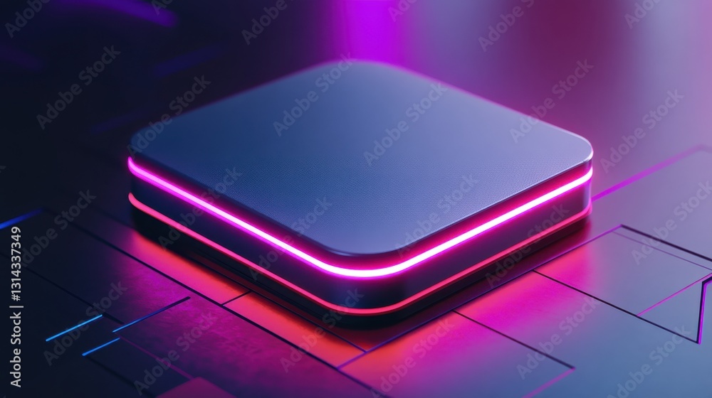 Modern sleek device with glowing purple light on abstract technological background for futuristic design projects Modern sleek device with glowing purple light on abstract technological background for futuristic design projects