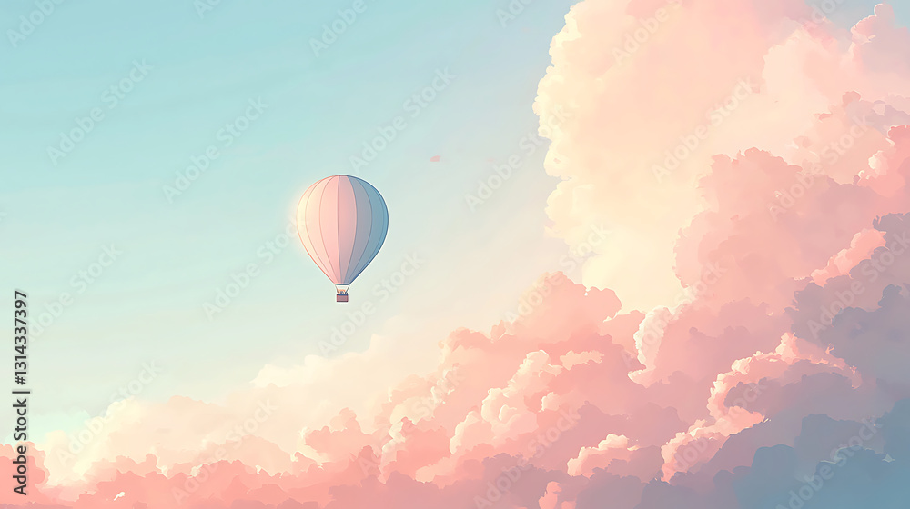 Fototapeta premium Hot air balloon floating in pastel sky