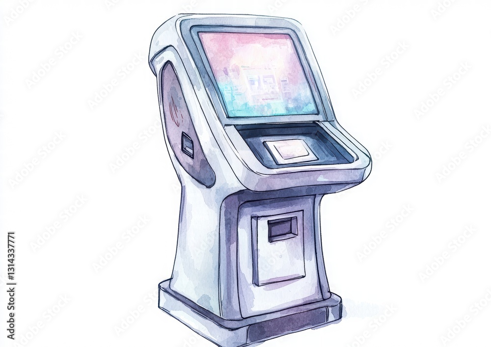 Modern Interactive Kiosk with Touchscreen Display, Isolated Design
