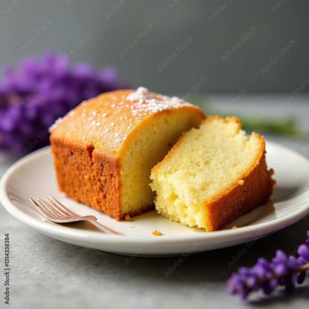 Honey lavender pound cake, floral aroma, light texture, macro, food, afternoon Honey lavender pound cake, floral aroma, light texture, macro, food, afternoon