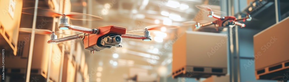 AImanaged logistics hub with drone fleets delivering packages, hyperefficient workforce adapting to automation AImanaged logistics hub with drone fleets delivering packages, hyperefficient workforce adapting to automation