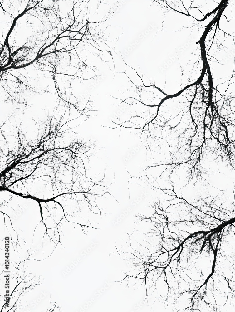 Fototapeta premium Monochrome minimalist abstract tree branches silhouette against bright sky