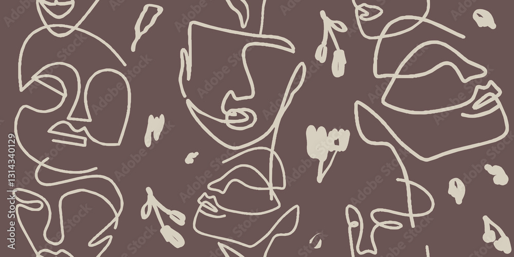 Seamless pattern line drawing of women with different faces.
Seamless pattern line drawing of women with different faces.
