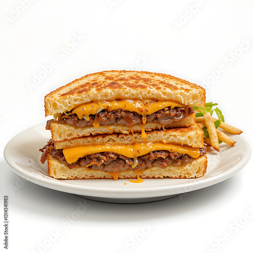close up diner-style presentation of a Whataburger patty melt on a white background photo