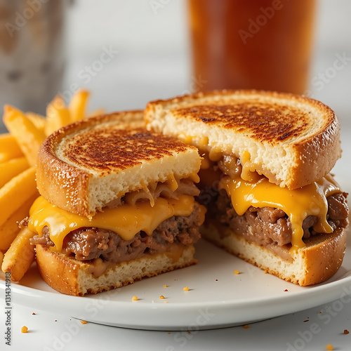 close up diner-style presentation of a Whataburger patty melt on a white background photo