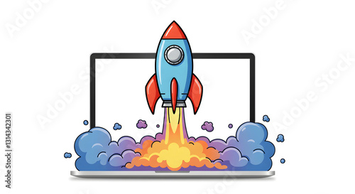 Space Rocket Icon Illustration on White Background