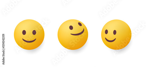 Set of 3d emoji. Yellow emoticons for communication in social networks. Stickers with smiling face expressing emotion of joy and happiness. Realistic vector illustration collection in plasticine style