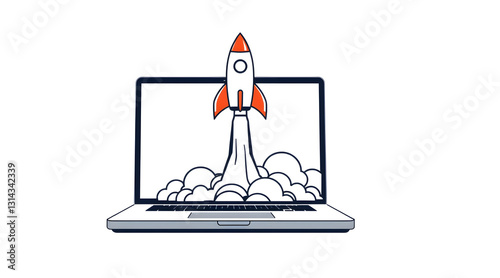 Space Rocket Icon Illustration on White Background
