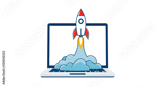 Space Rocket Icon Illustration on White Background