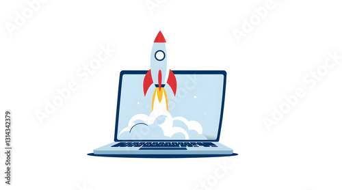 Space Rocket Icon Illustration on White Background