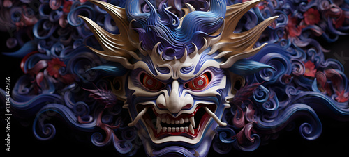 quilling paper mask oni demon, ai generative