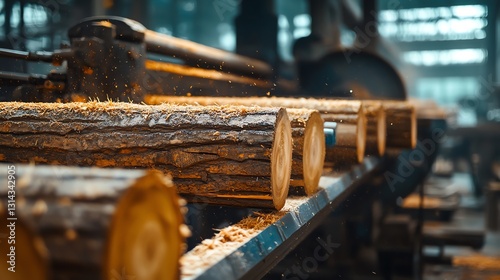 Wallpaper Mural A modern sawmill with large wooden logs being processe Torontodigital.ca